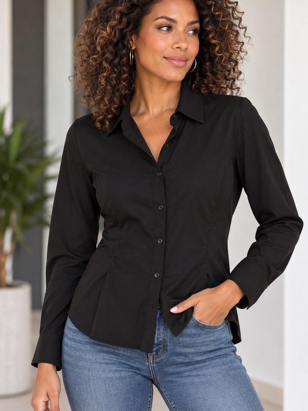 🐼MAKE OFFER🐼 Wolford Black Fitted Button Down Shirt Top size Medium